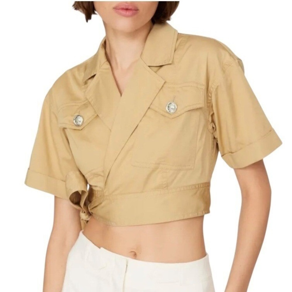 Derek Lam Collective Wrap Cropped Safari Top Womens‎ 36 Khaki Tan Cotton Utility